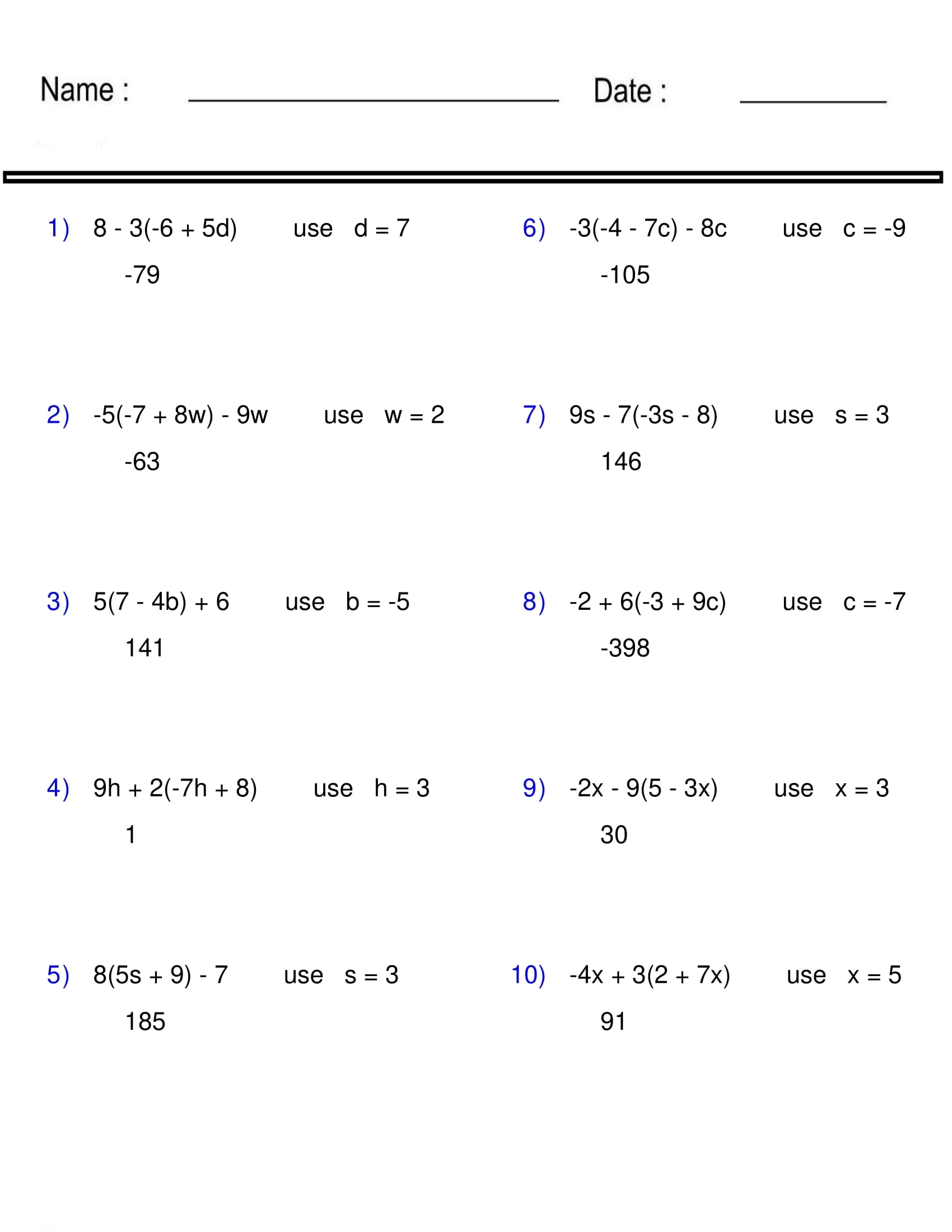 Algebra Practice Worksheet Worksheets Worksheets