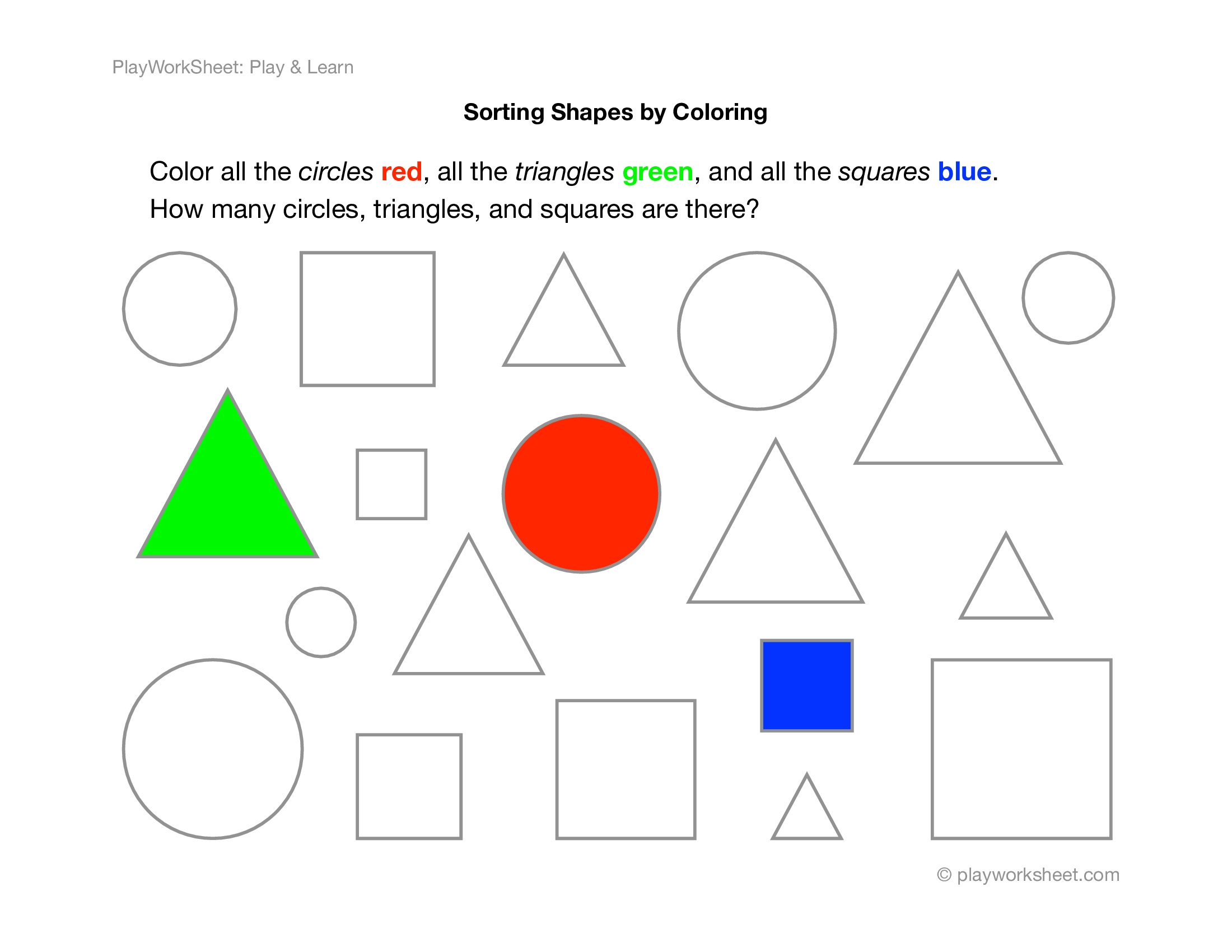 Exercise For Sorting Shapes By Coloring Free Printables For Kids