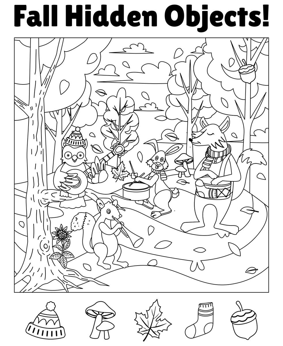 Fall Hidden Objects 7 Free PDF Printables Printablee The Colors Of Fall Set 1 Five 8 1 2 X 11 Printable Instant Worksheets Library