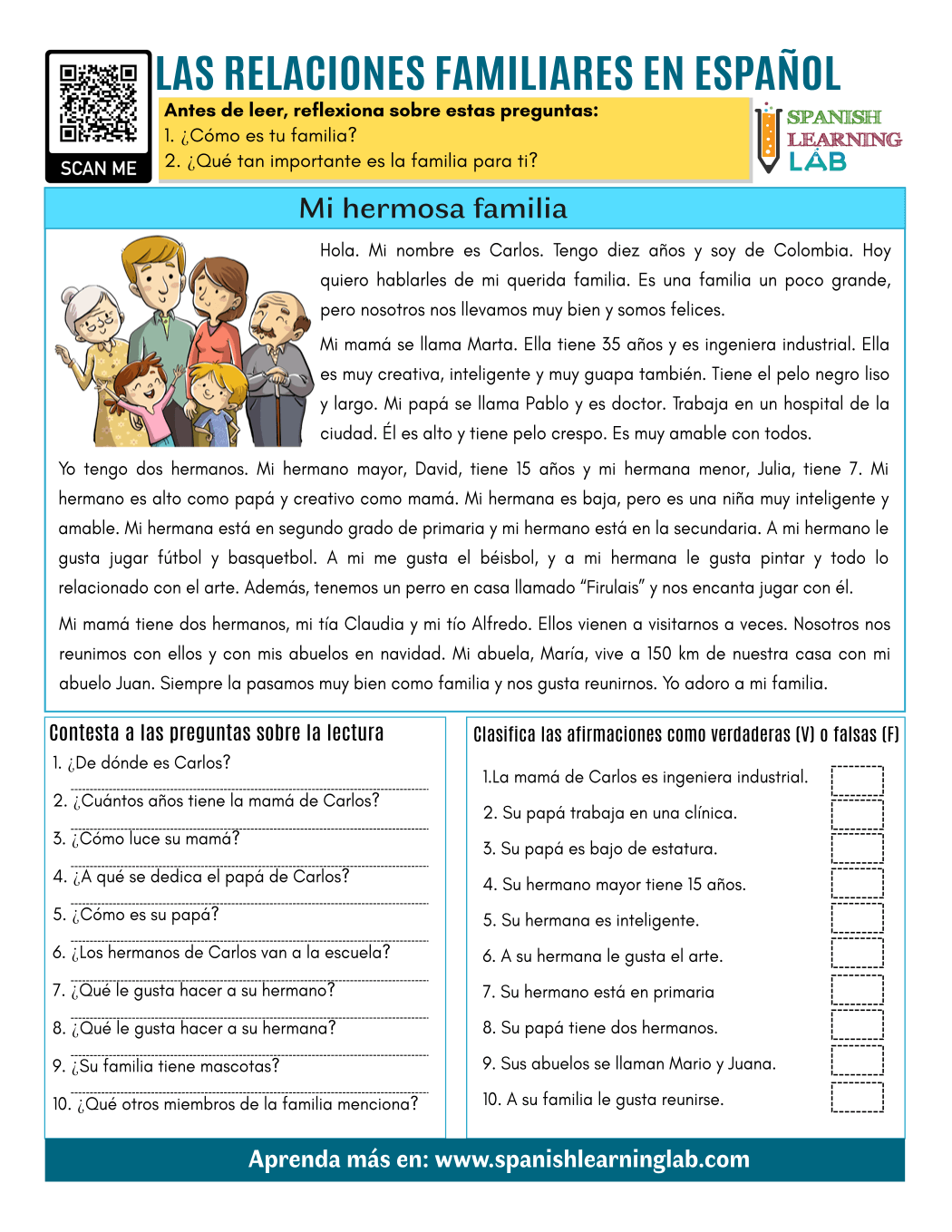 Family Relationships In Spanish PDF Worksheet Spanish Learning Lab La Familia Family Vocabulary In Spanish Spanglish Schoolhouse