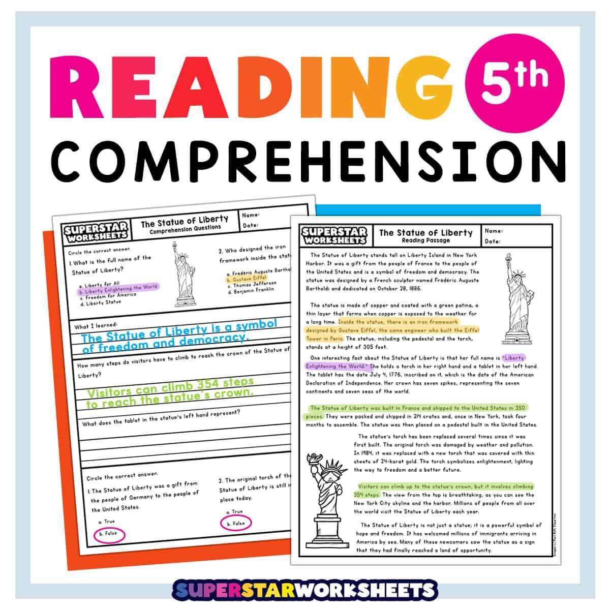 Fifth Grade Reading Comprehension Superstar Worksheets Fifth Grade Reading Comprehension Superstar Worksheets