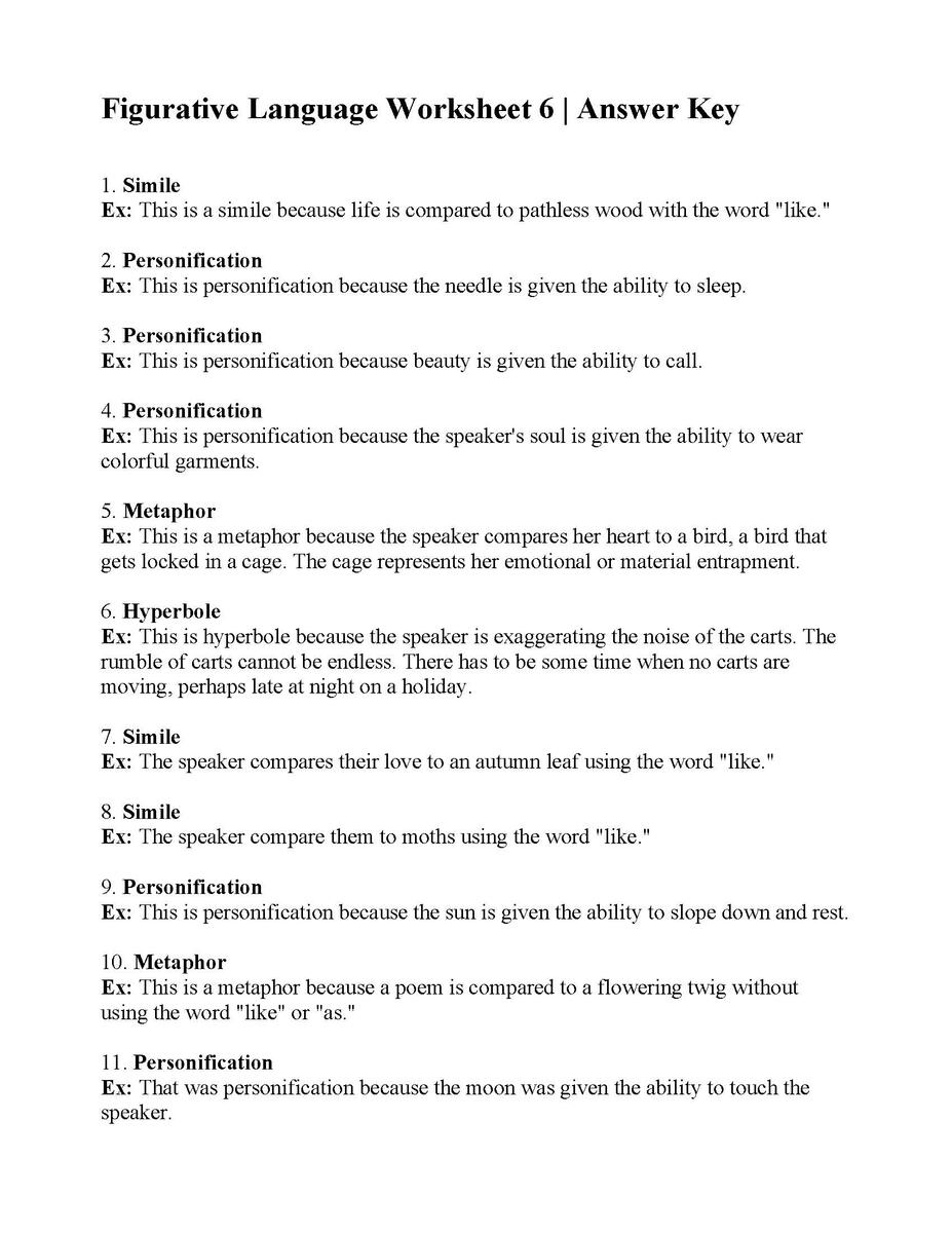 Figurative Language Worksheet 6 Reading Activity Figurative Language Worksheet 6 Reading Activity