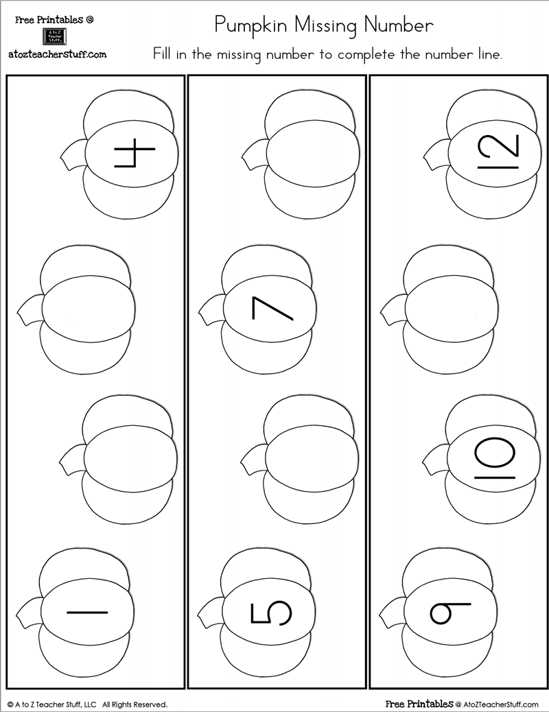 Fill In The Missing Number Pumpkin Number Line A To Z Teacher Stuff