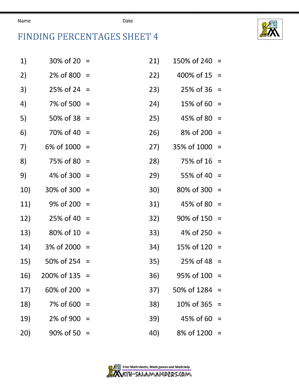 Finding Percentage Worksheets Finding Percentage Worksheets
