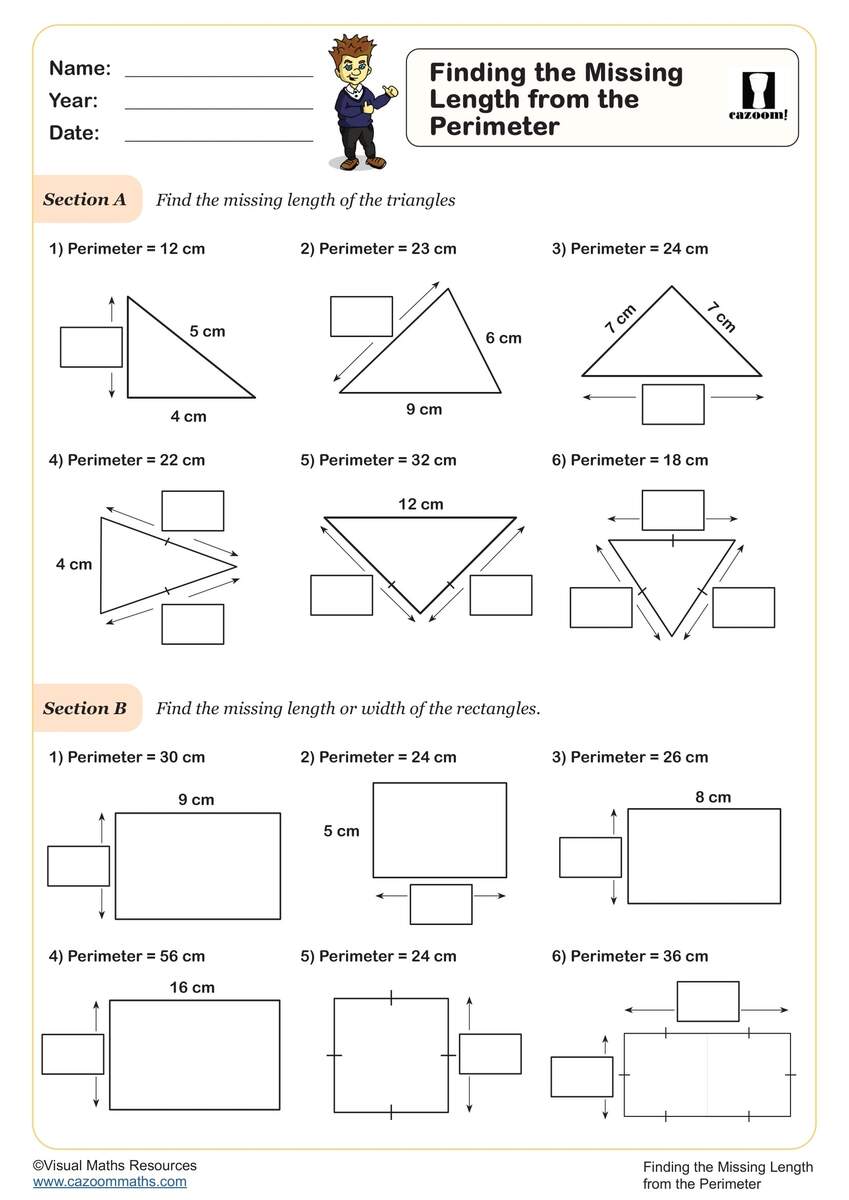 Finding The Missing Length From The Perimeter Worksheet Printable PDF Year 4 Year 5 Measurement Worksheet Missing Sides And Angles Of A Right Triangle Worksheets