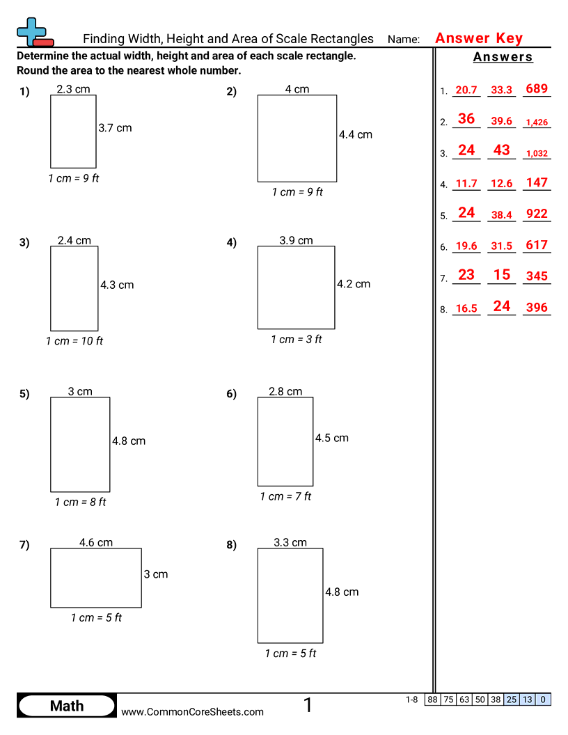 Finding Width Height And Area Of Scale Rectangles Worksheet Download