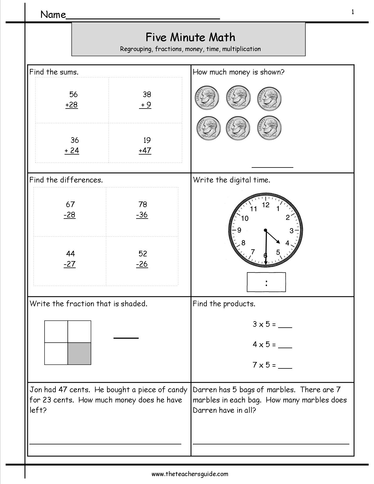 Five Minute Math Review Worksheets From The Teacher S Guide Five Minute Math Review Worksheets From The Teacher S Guide