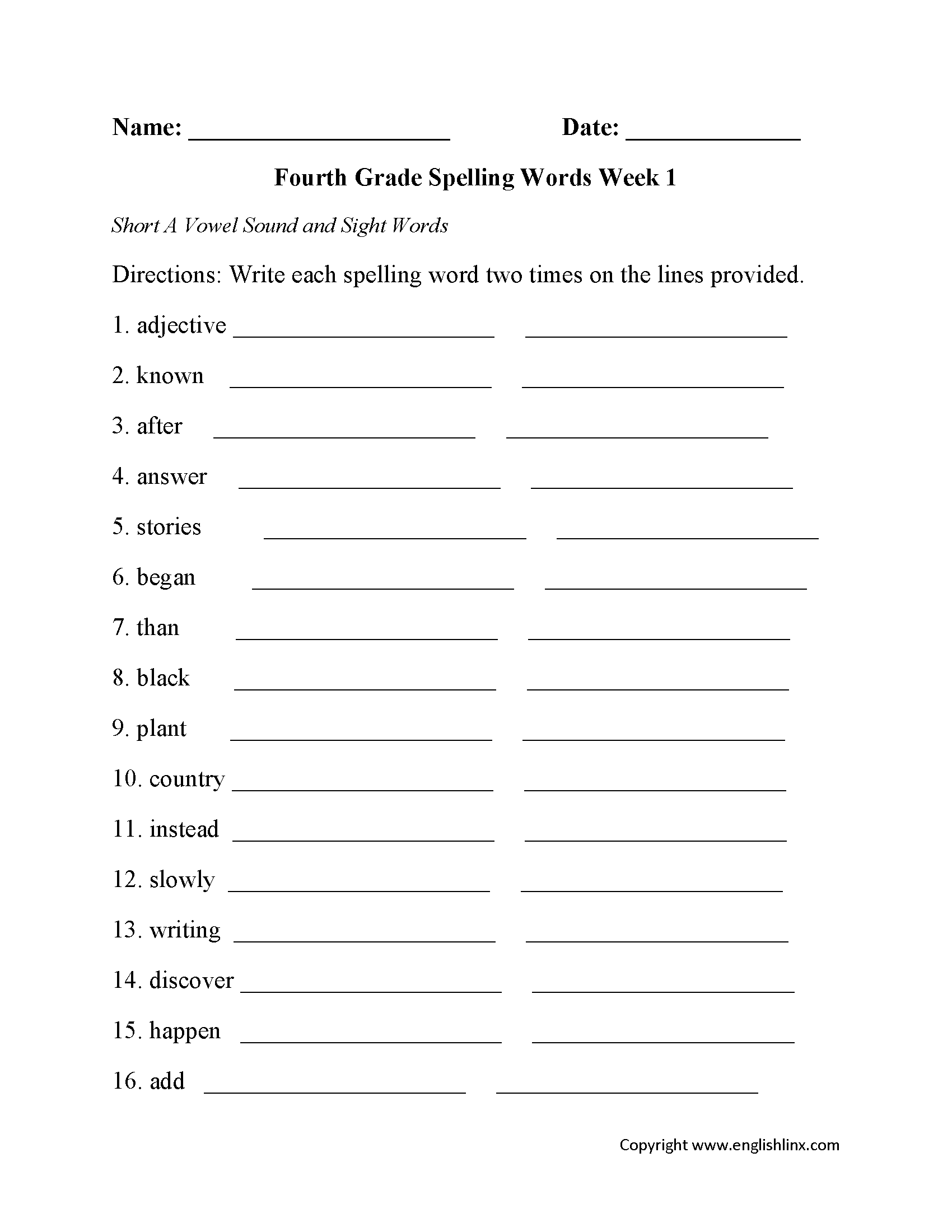 Fourth Grade Spelling Worksheets Free Printable Word Lists Practice Vocabulary Worksheets Free Download To Use With Any Word List