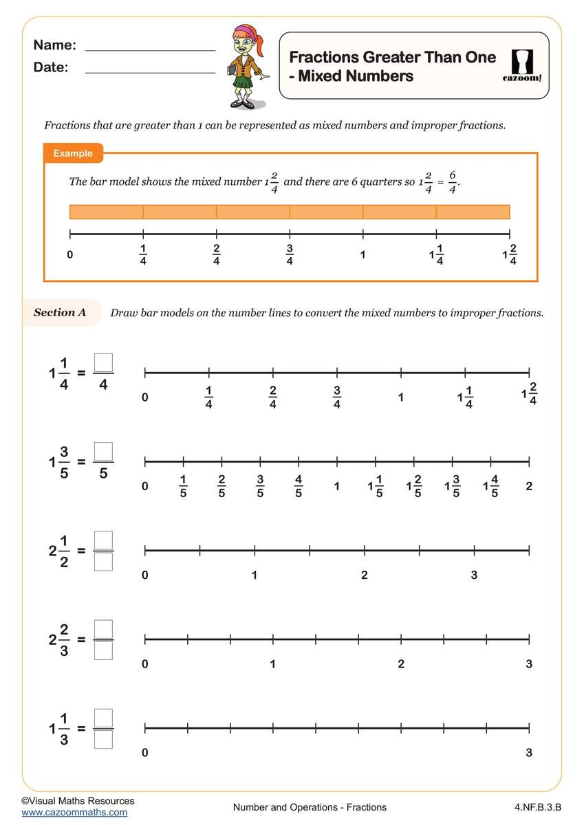 Fractions Greater Than One Mixed Numbers And Improper Fractions Worksheet Printable PDF 4th Grade Number Operations Worksheet Cazoom Math Fractions Greater Than One Mixed Numbers And Improper Fractions Worksheet Printable PDF 4th Grade Number Operations Worksheet Cazoom Math