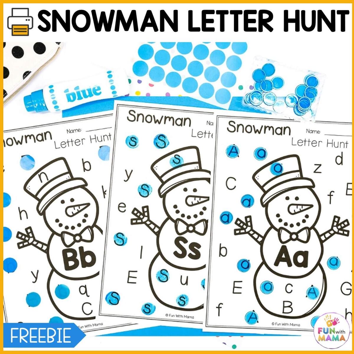 Free ABC Printables Snowman Letter Hunt Fun With Mama Alphabet Scavenger Hunt Free Letter Recognition Activity For Preschoolers Smart Cookie Printables