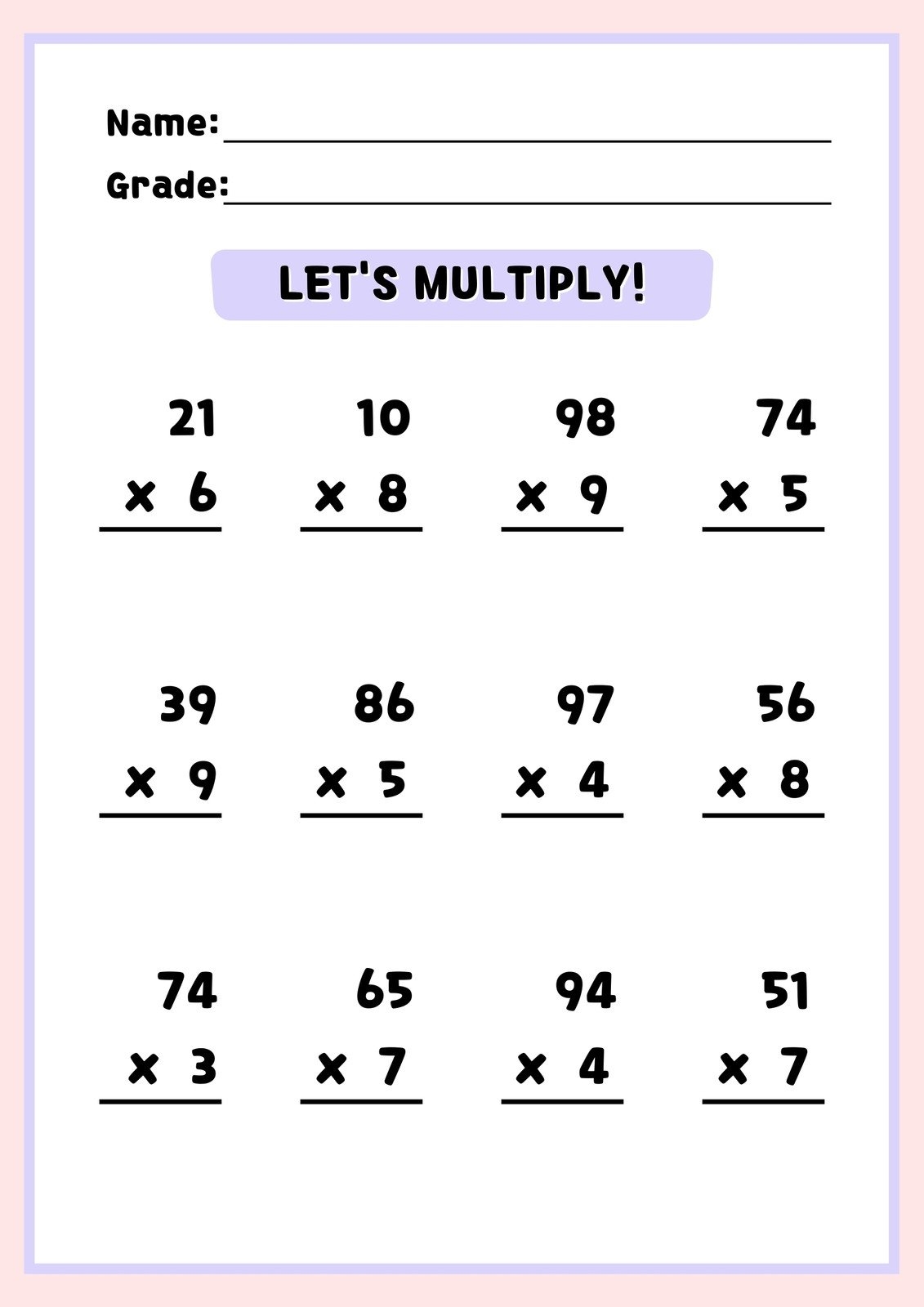 Free And Customizable Multiplication Templates Canva