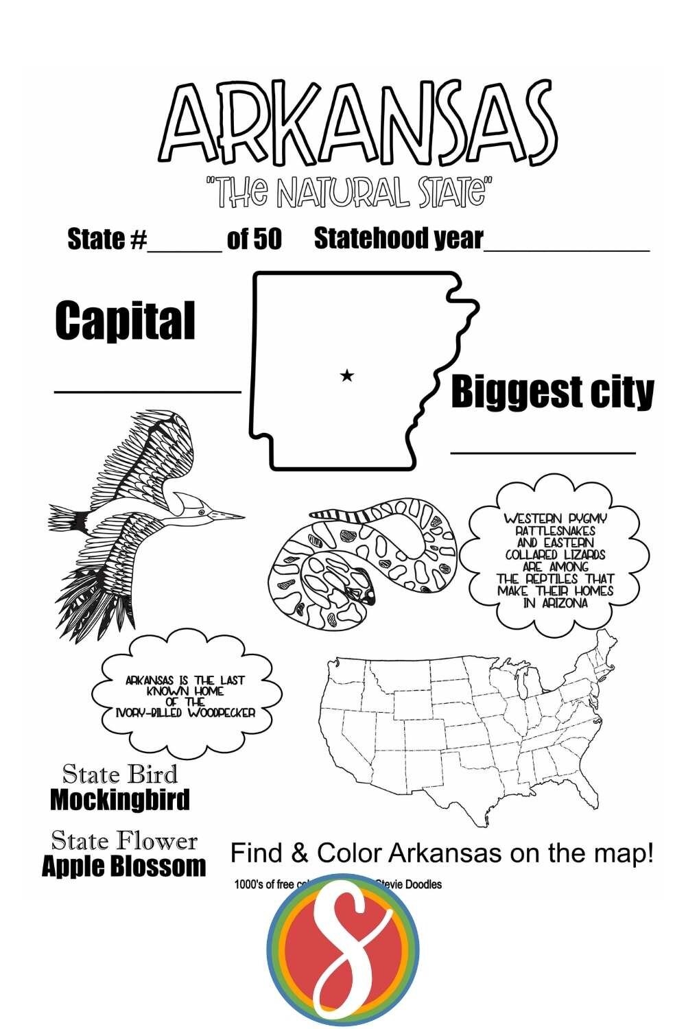 Free Arkansas Coloring Pages Stevie Doodles Worksheets Library