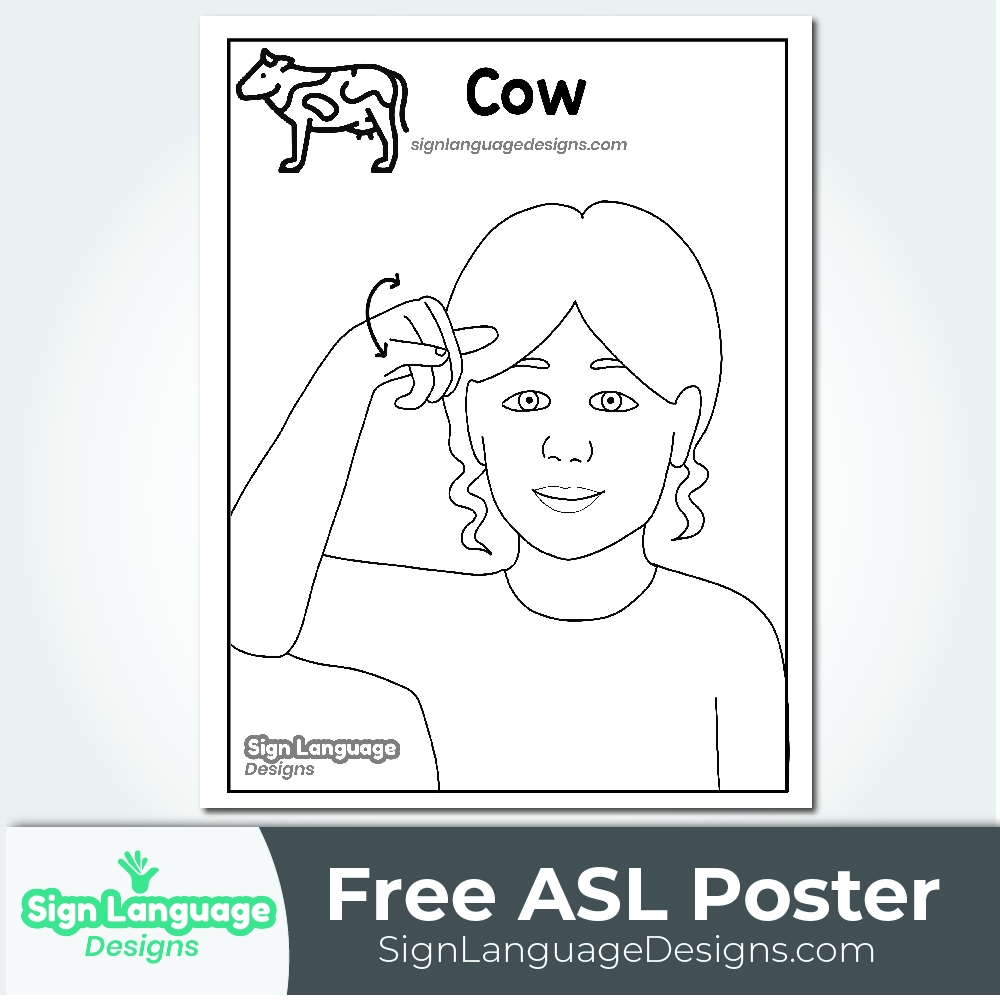 Free ASL Sign Poster BW COW Sign Language Designs Free ASL Sign Poster BW COW Sign Language Designs
