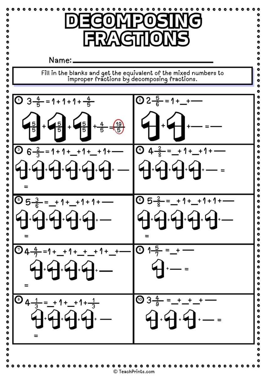 Free Decomposing Fractions Worksheets Teach Prints Free Decomposing Fractions Worksheets Teach Prints