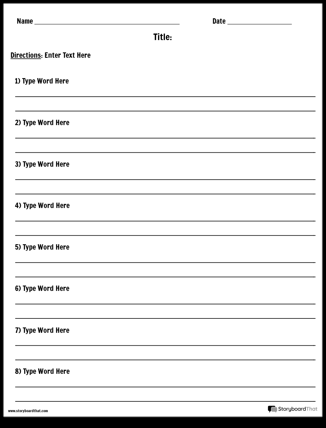 Free Definition Worksheet Templates By Storyboard That