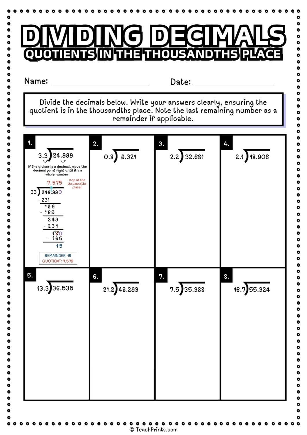 Free Dividing Decimals Worksheets Teach Prints Free Dividing Decimals Worksheets Teach Prints