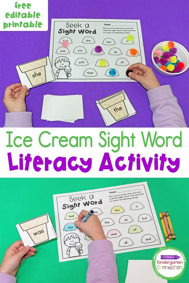 FREE Editable Ice Cream Cone Sight Word Game