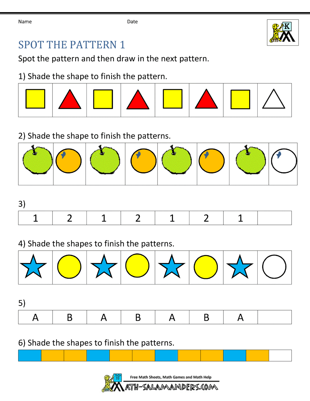 Free Kindergarten Worksheets Spot The Patterns Free Kindergarten Worksheets Spot The Patterns