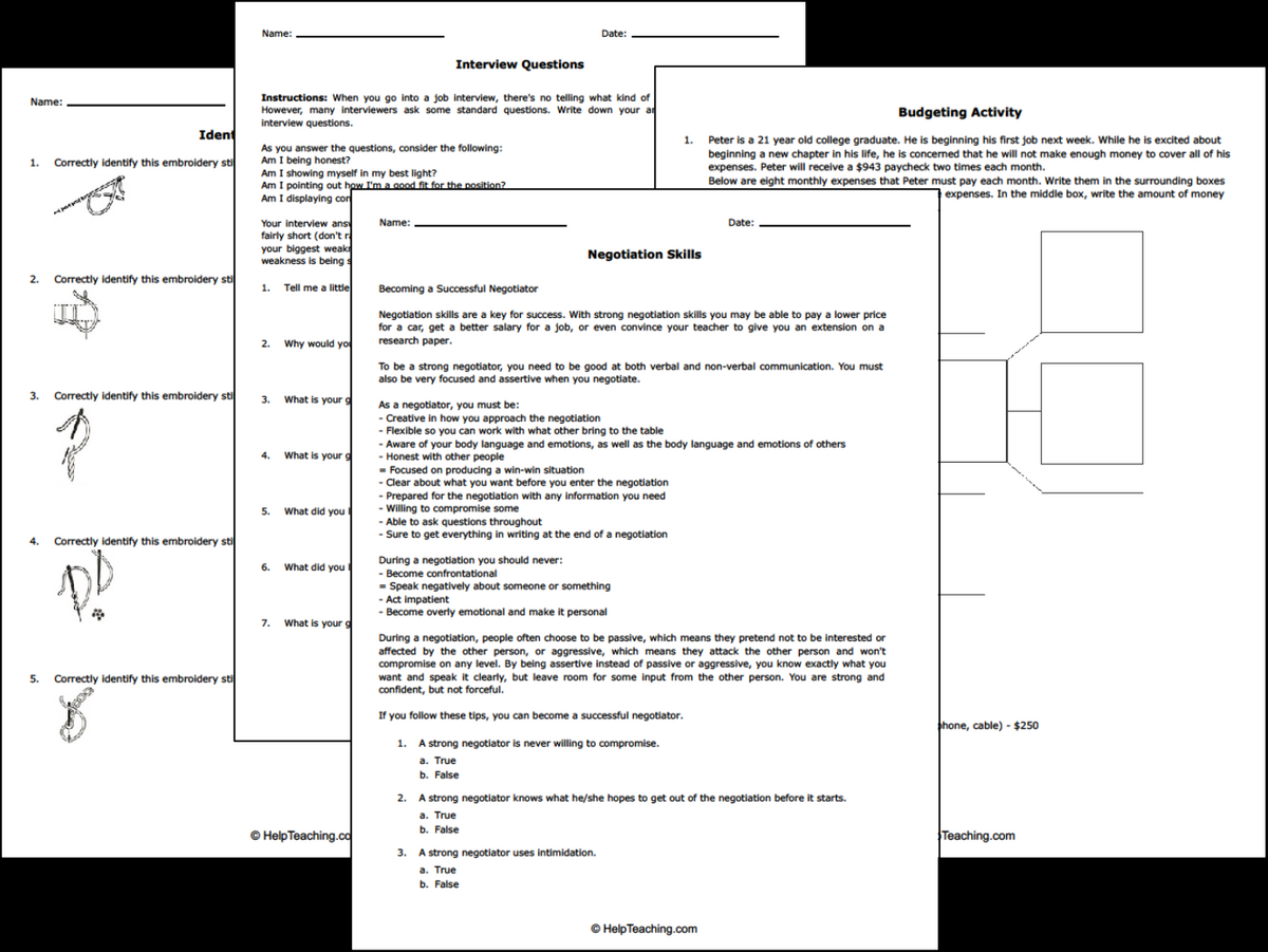 Vocational Skills Worksheets For Special Education Students
