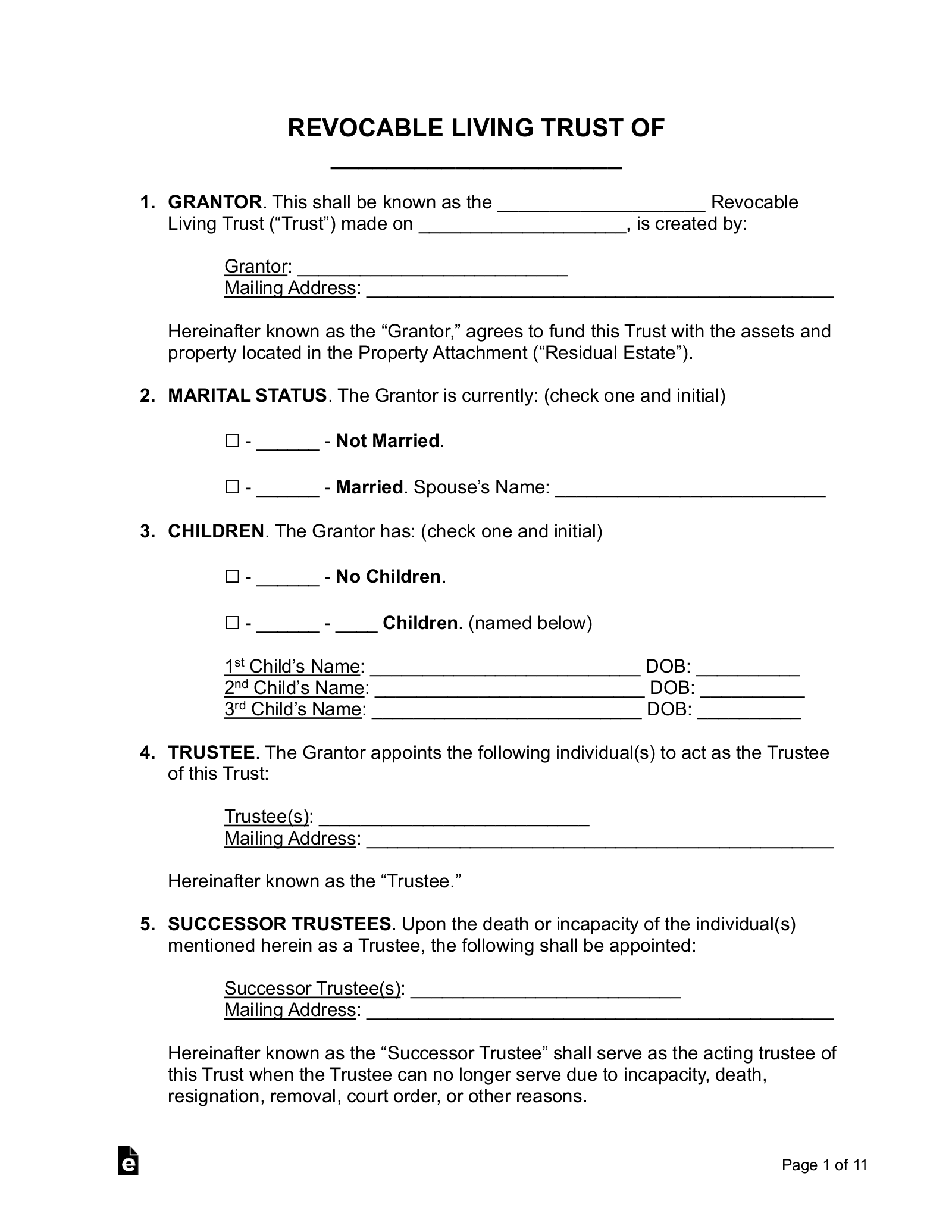 Free Living Trust Form Revocable PDF Word EForms Free Trust Distribution Statement Template To Edit Online