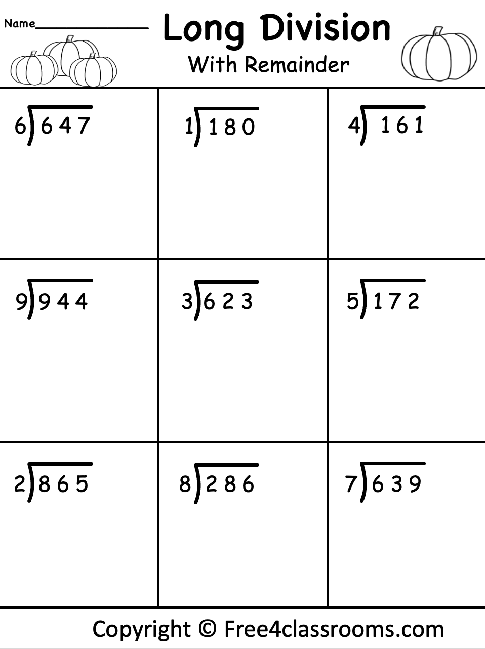 Free Long Division Worksheet 3 Digits By 1 With Remainder Halloween Free Long Division Worksheet 3 Digits By 1 With Remainder Halloween