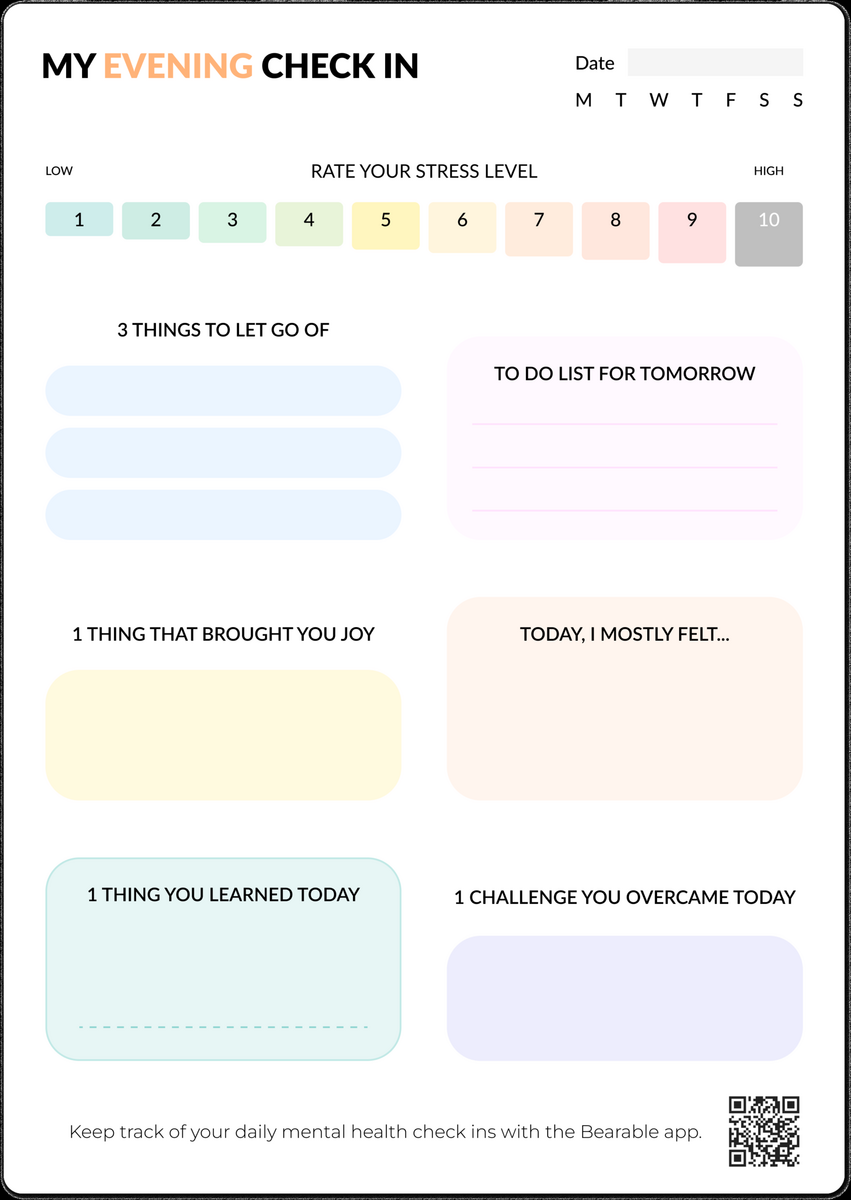 Free Mental Health Check In Worksheet PDF Bearable App Page 2 Free And Customizable Mental Health Templates Canva