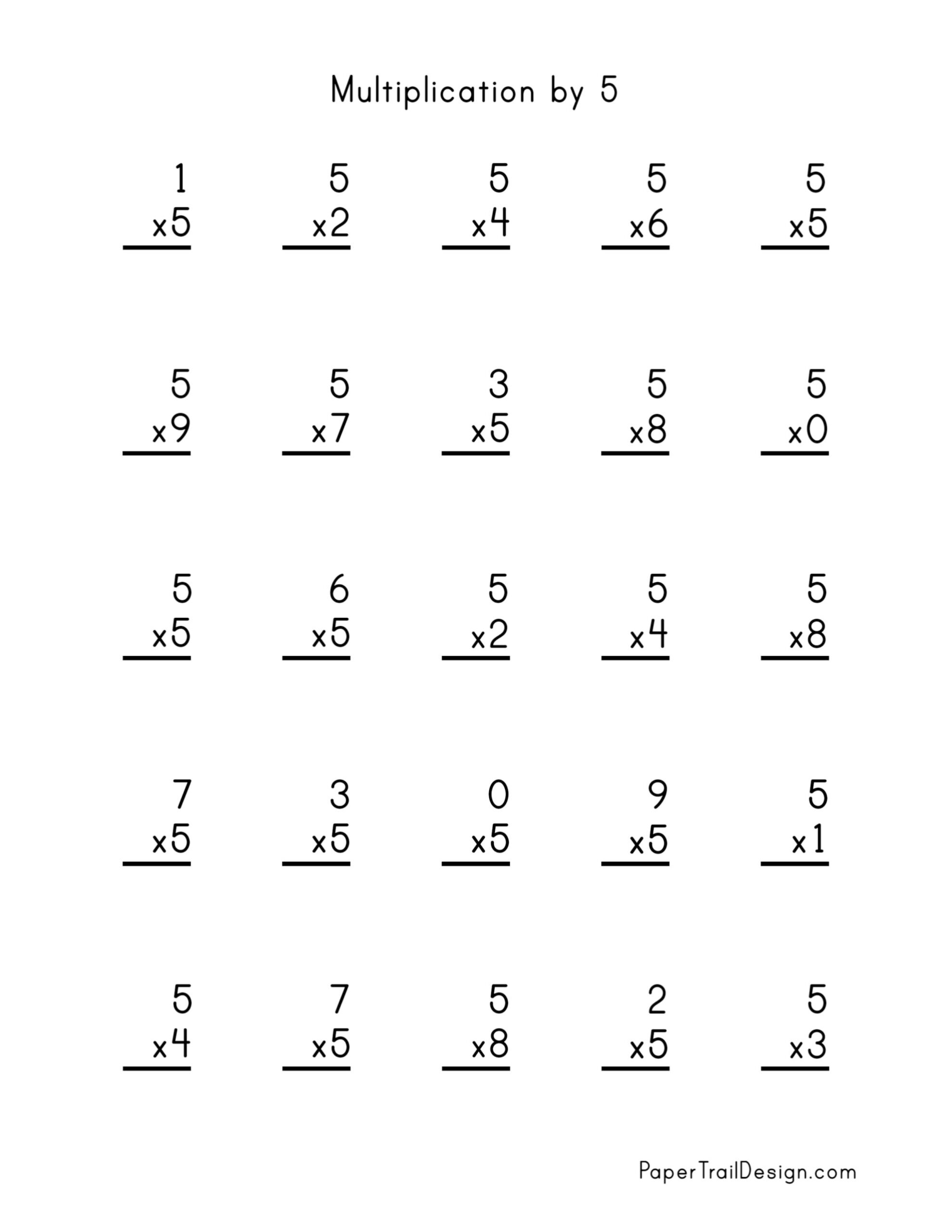 Free Multiplication Worksheets 1 12 Paper Trail Design Multiplication To 5x5 Worksheets For 2nd Grade
