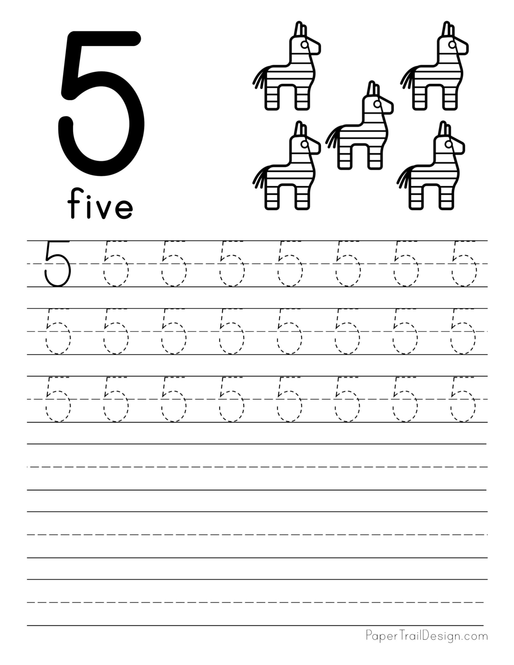Free Number Tracing Worksheets Paper Trail Design Tracing Number 5 Worksheet Kindergarten Free Printable PDF