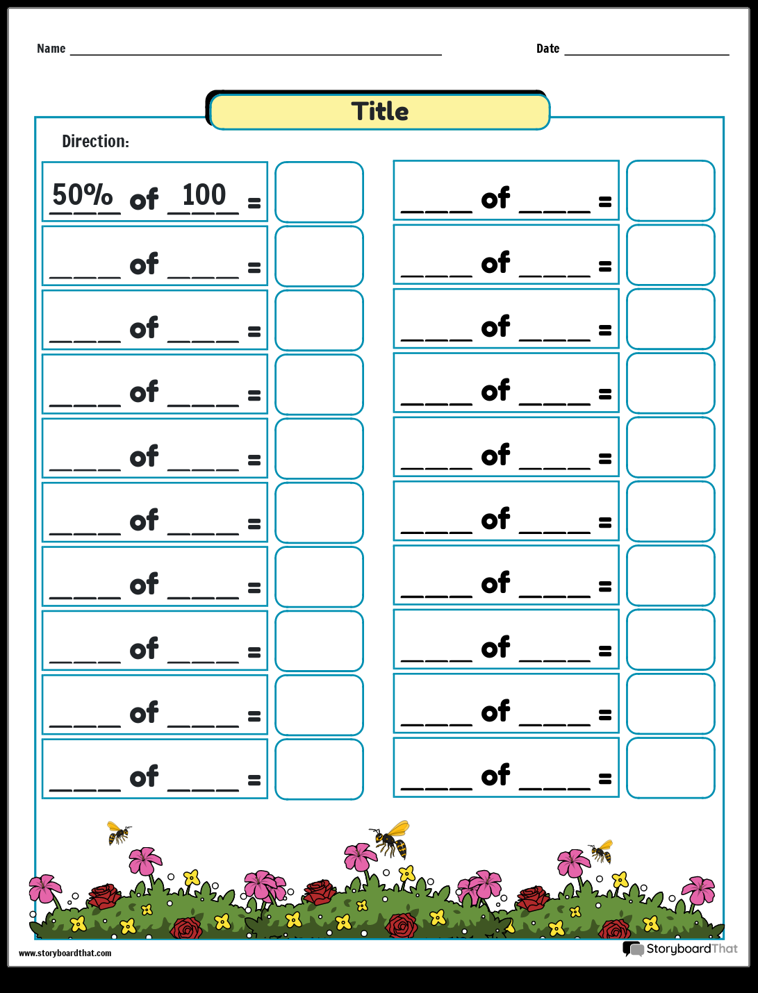 Free Percent Worksheets Create Yours With Storyboard That Percentages Worksheets