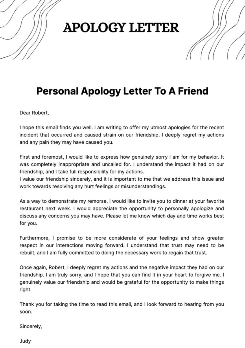 Free Personal Apology Letter To A Friend Template To Edit Online