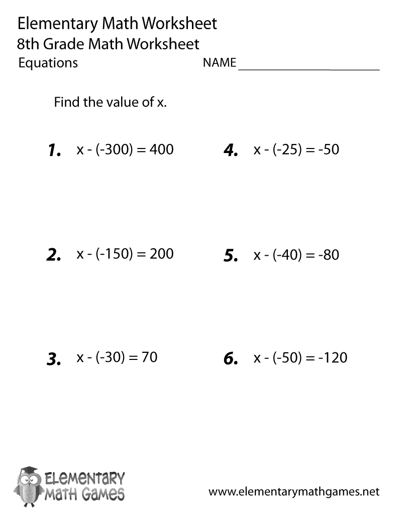 Free Printable Equations Worksheet For Eighth Grade 8th Grade Math Workhsheets