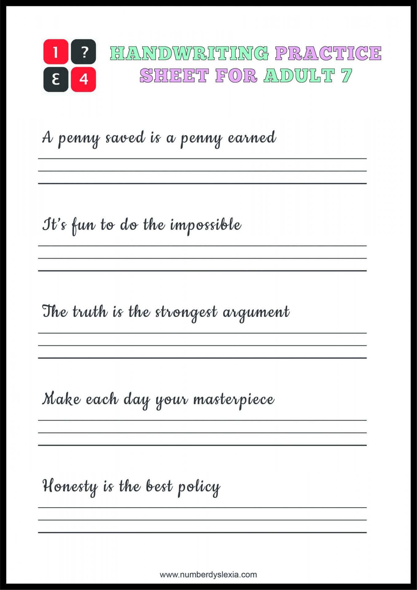 Free Printable Handwriting Practice Worksheets For Adults PDF UPDATED 2024 Number Dyslexia