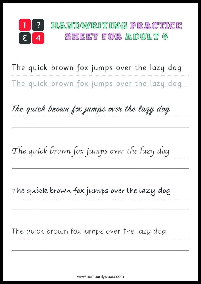 Free Printable Handwriting Practice Worksheets For Adults PDF UPDATED 2024 Number Dyslexia