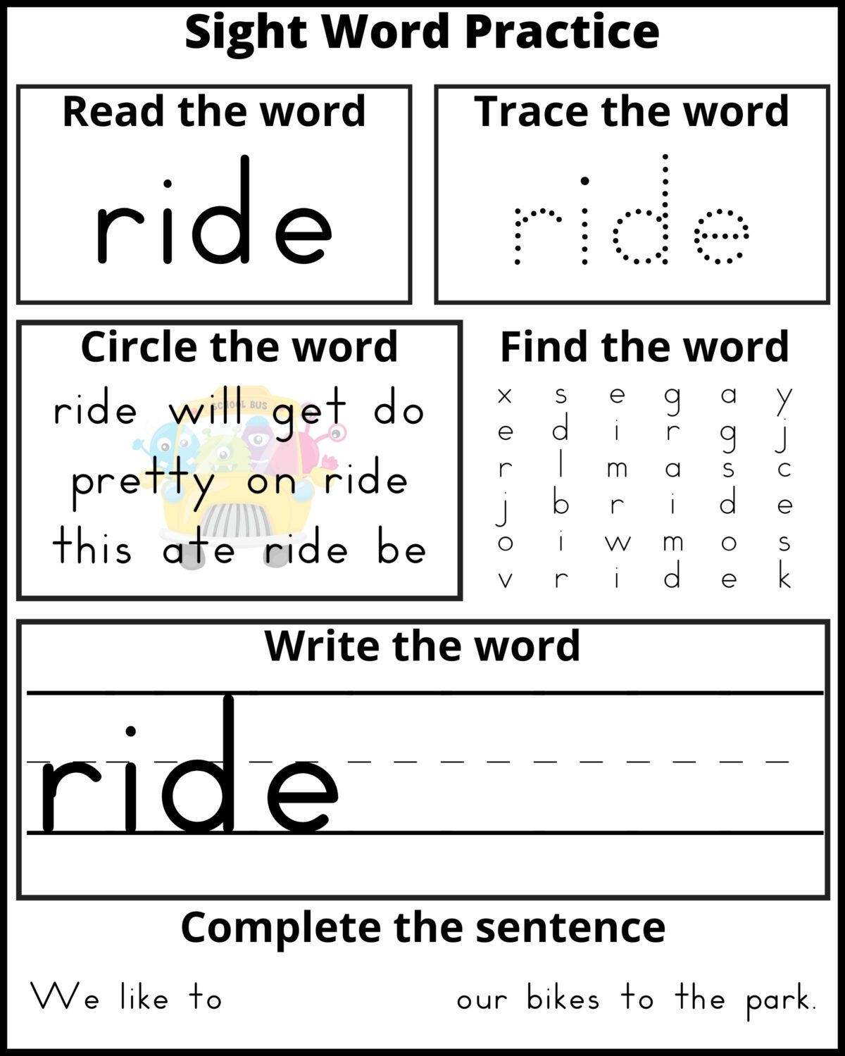 Free Kindergarten Sight Word Worksheets Printable