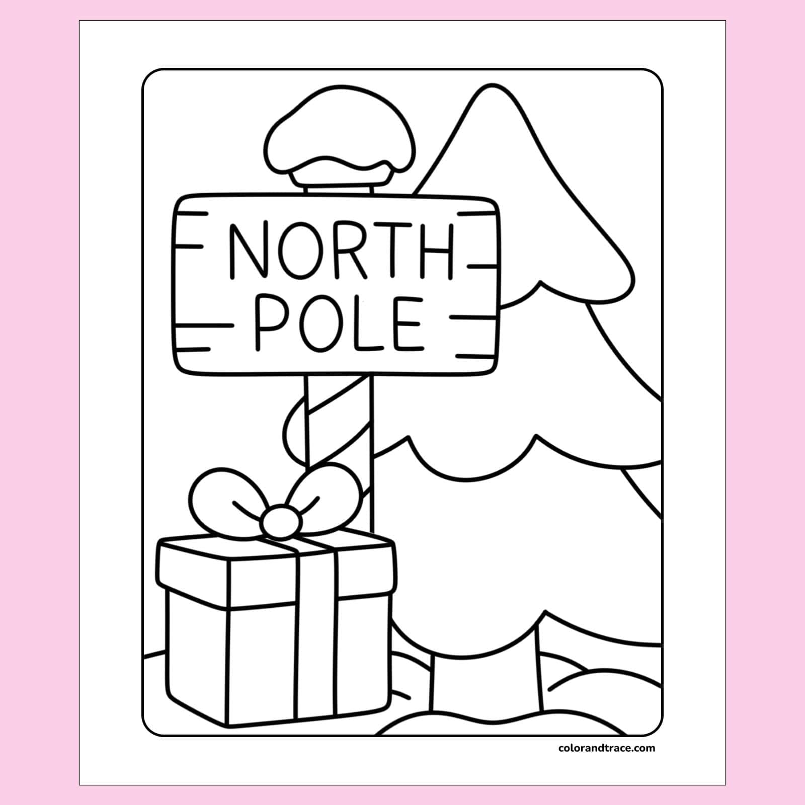 Free Printable North Pole Sign Coloring Page PDF Color And Trace