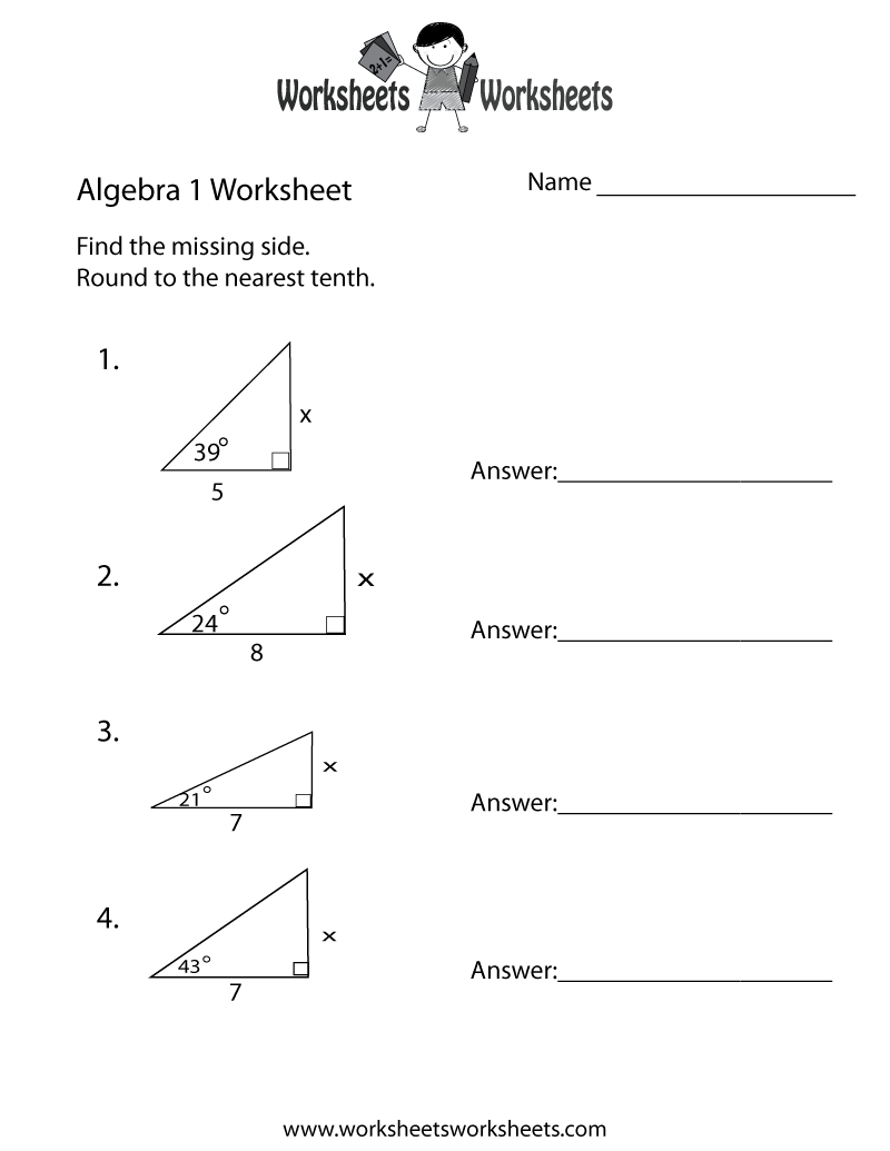 Free Printable Simple Algebra 1 Worksheet