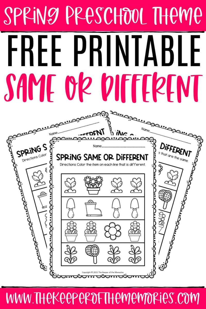 Free Printable Fall Same And Different Worksheets The Keeper Of The Memories