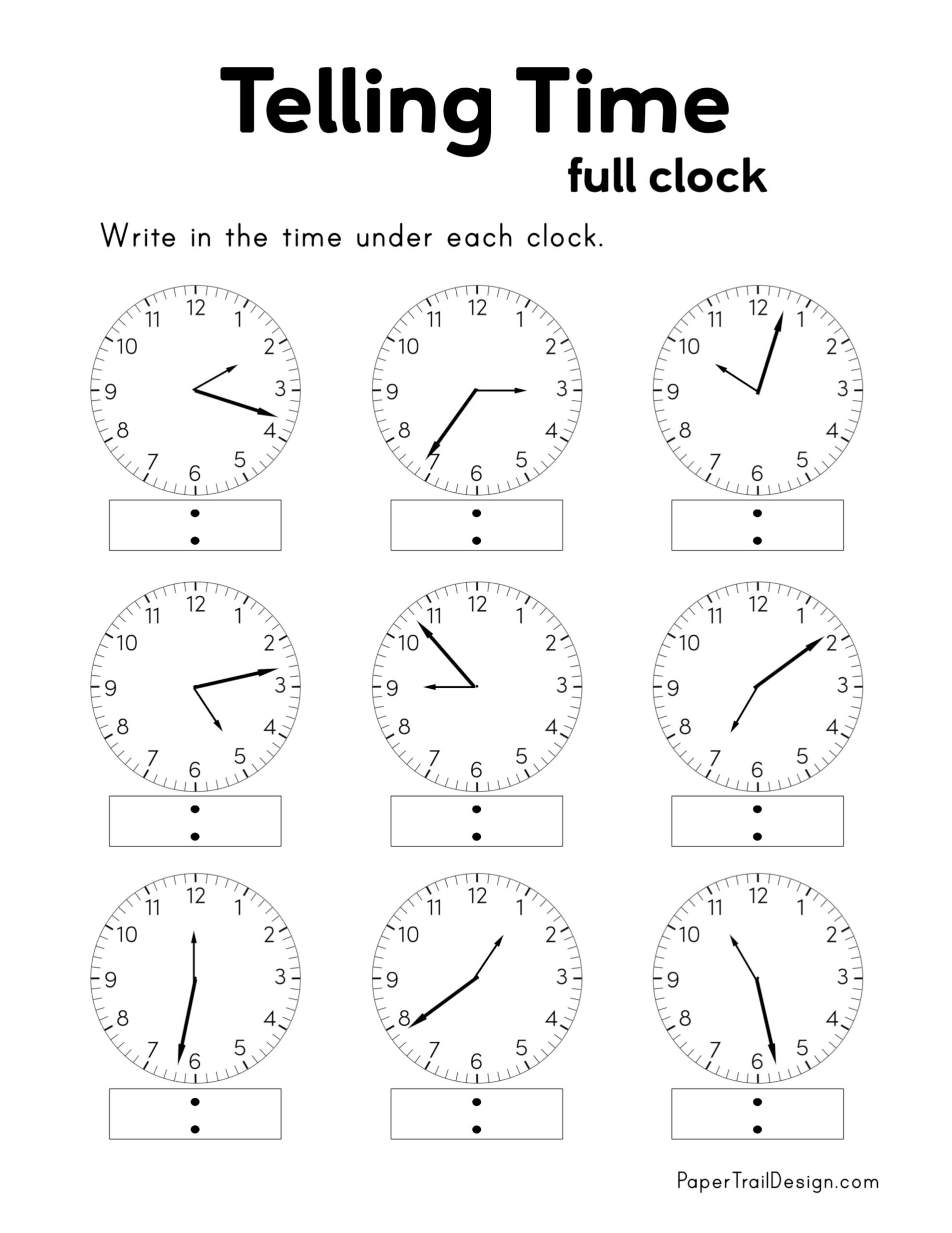 Free Printable Telling Time Worksheets Paper Trail Design Free Printable Telling Time Worksheets Paper Trail Design