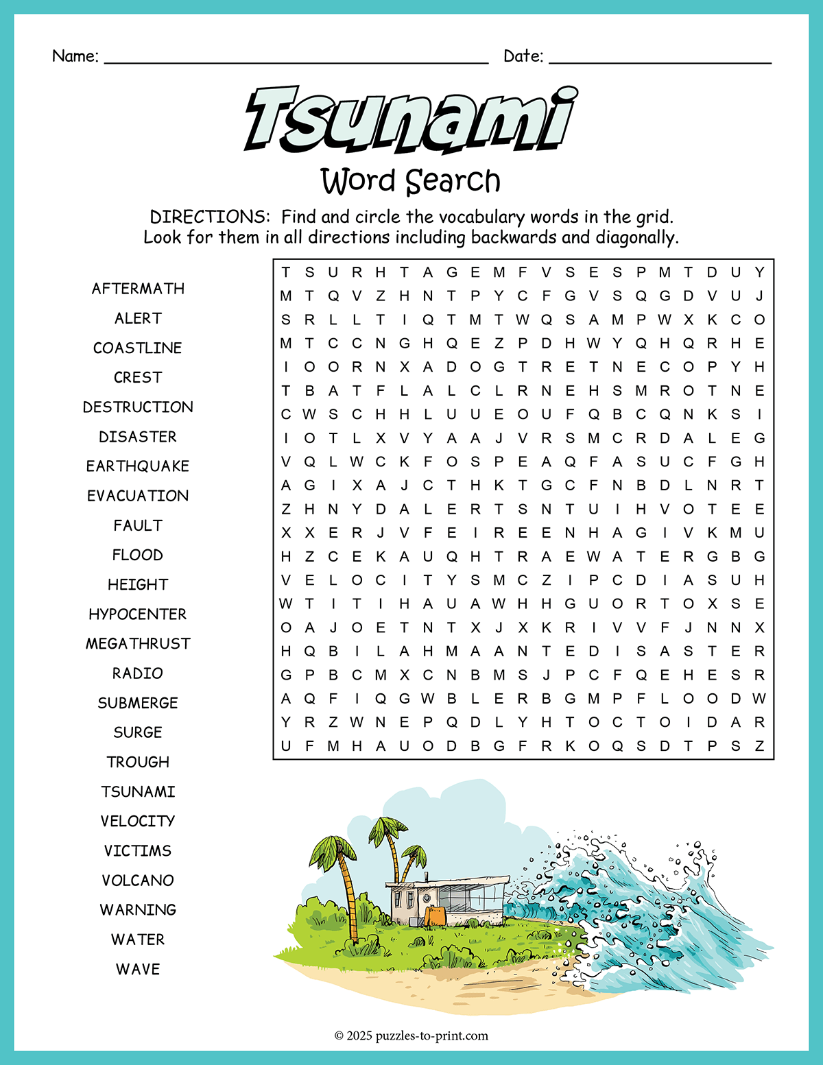 Free Printable Tsunami Word Search