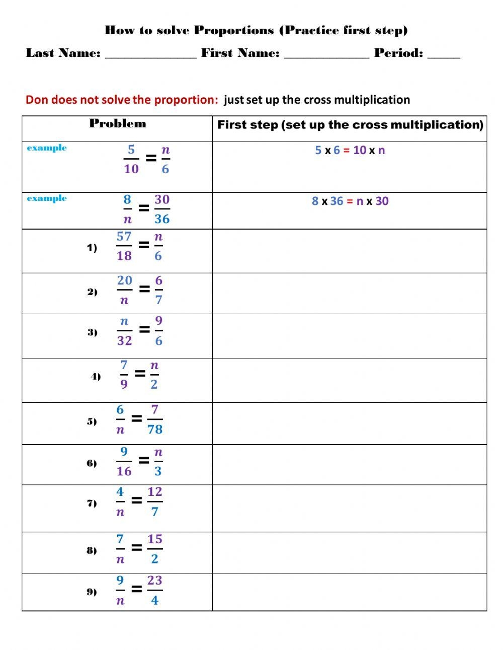 Algebra I Proportion Worksheets PDF Printable Cazoom Math