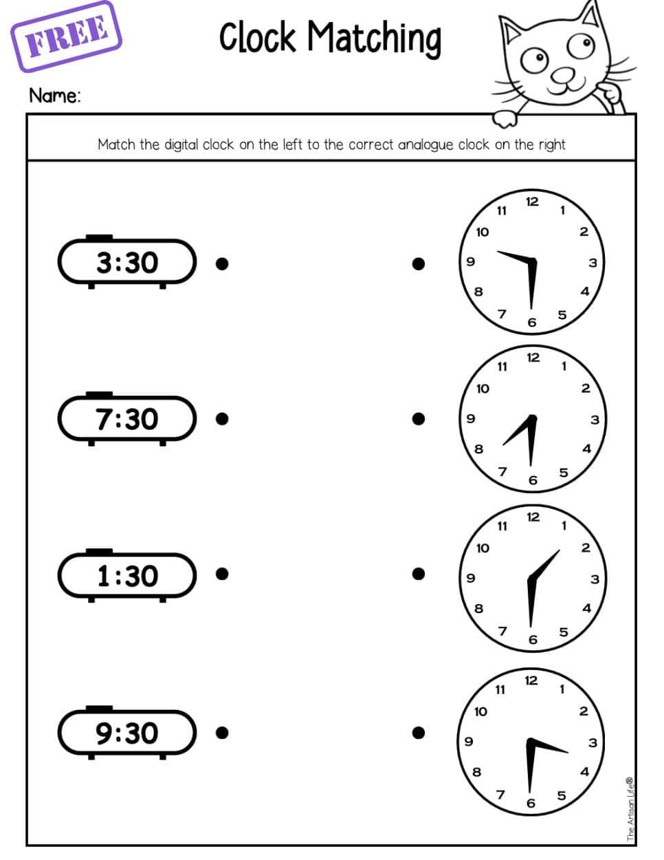 Free Telling Time First Grade Worksheets The Artisan Life