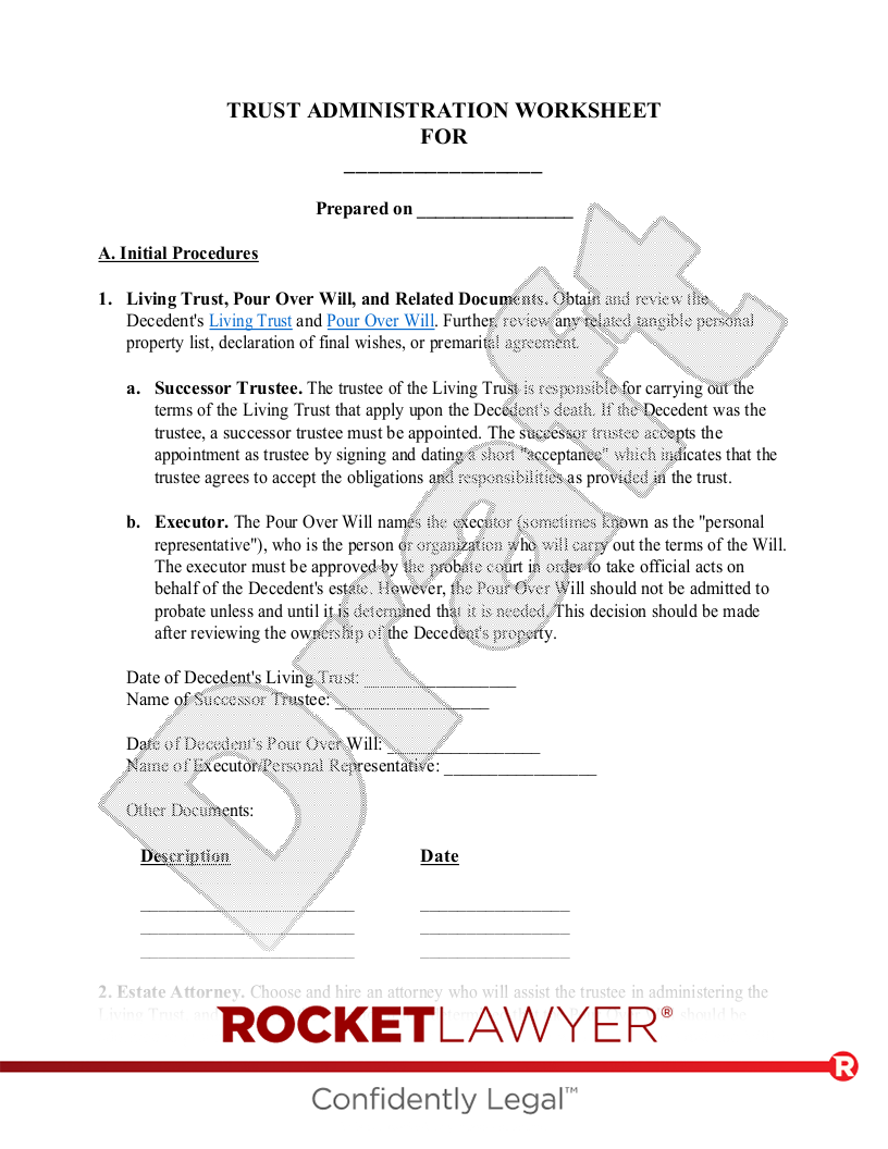 Free Trust Administration Worksheet Rocket Lawyer