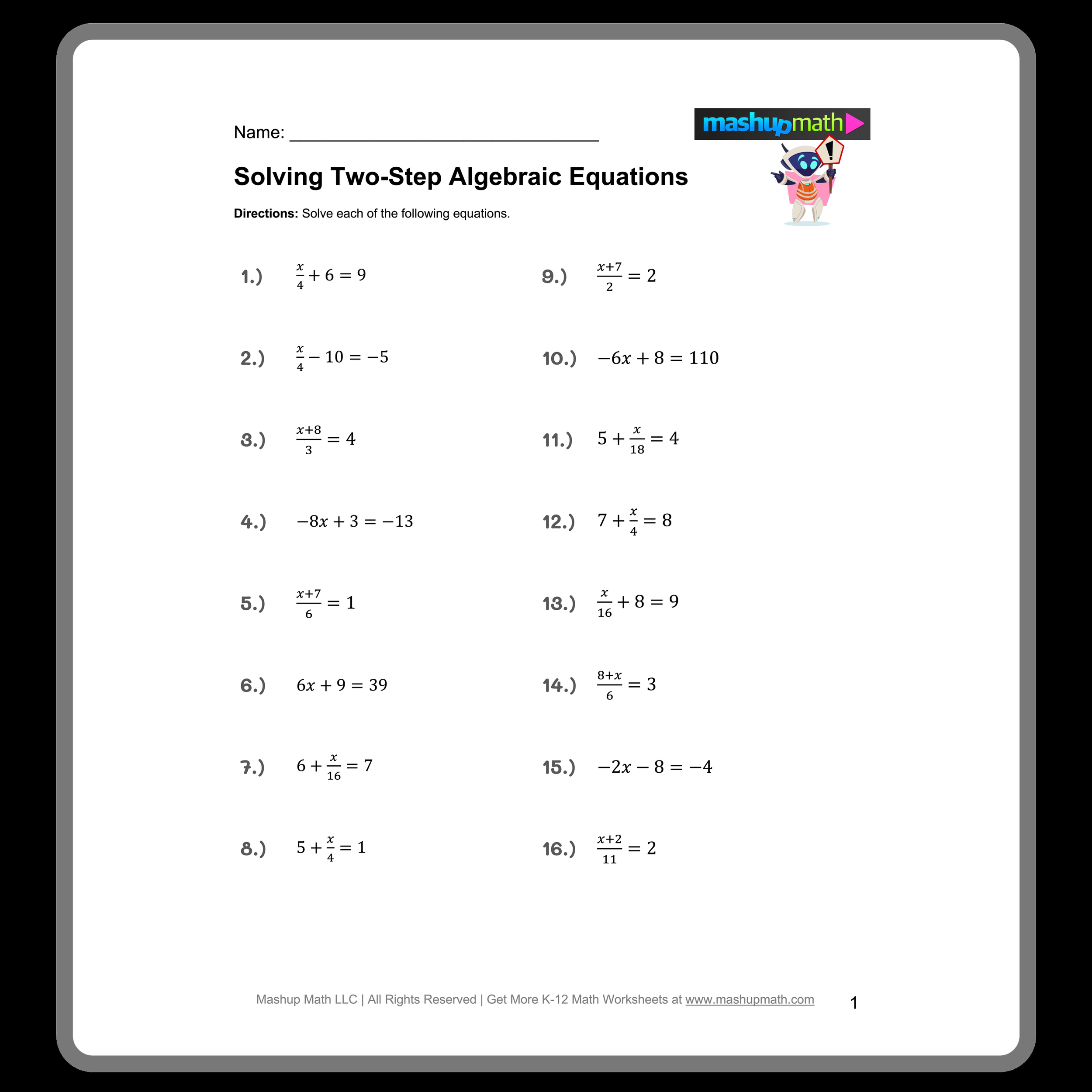 Free Two Step Equations Worksheets Mashup Math Free Two Step Equations Worksheets Mashup Math