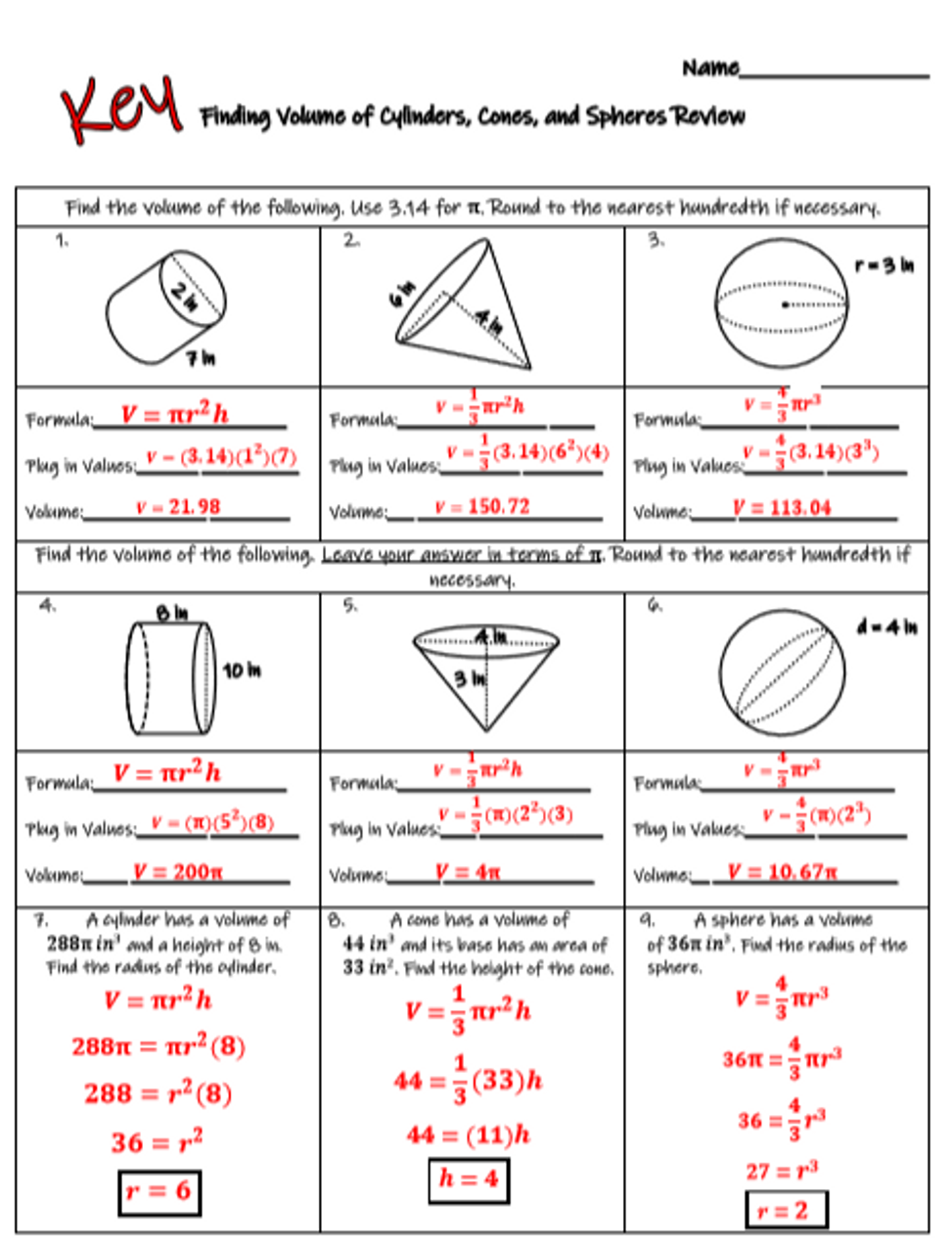 Free Volume Of Cylinder Cones And Spheres Worksheet Download Free Volume Of Cylinder Cones And Spheres Worksheet Png Images Free Worksheets On Clipart Library
