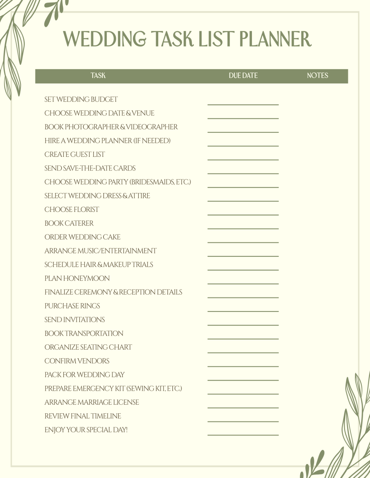 Free Wedding Planeer Templates To Customize Online