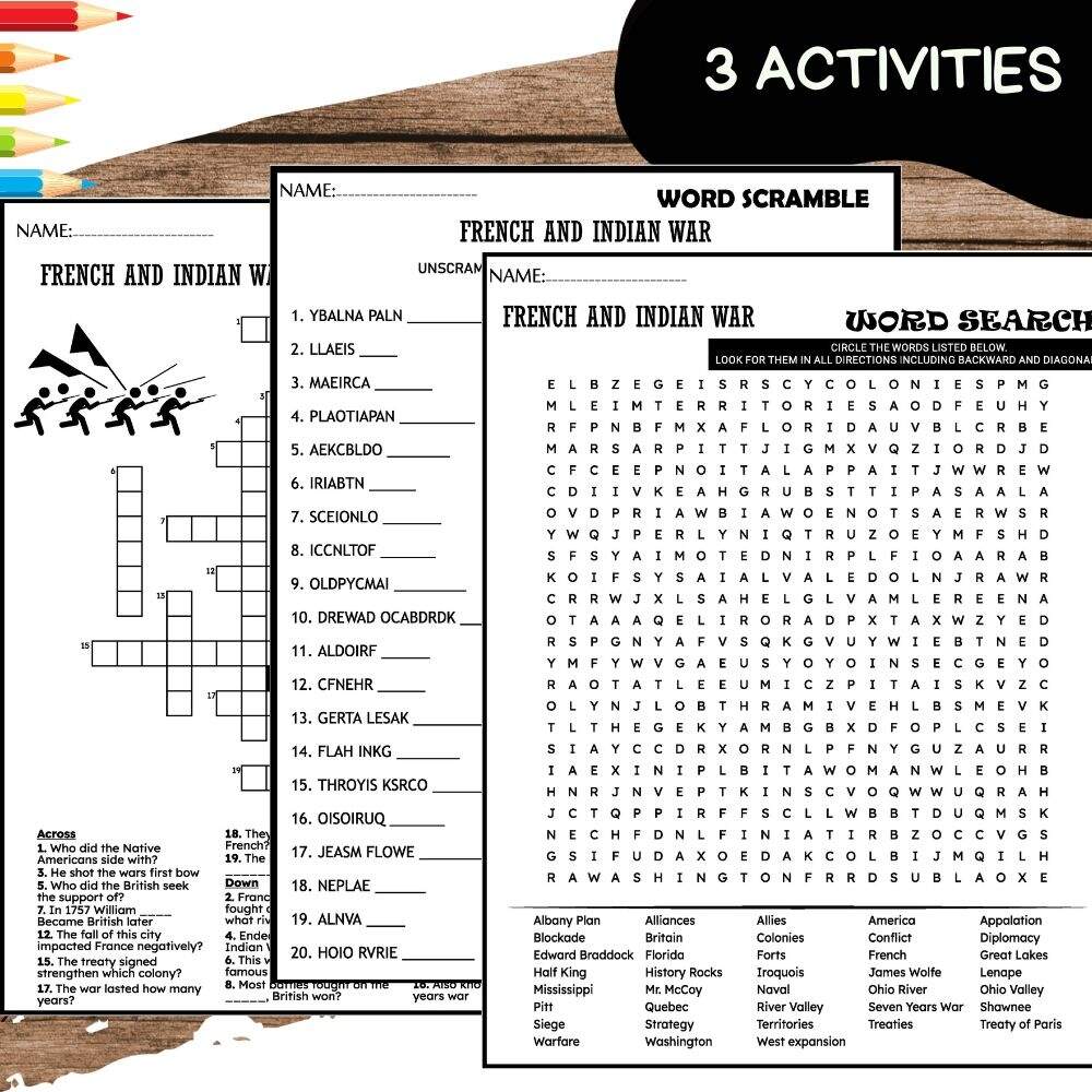 French And Indian War Seven Years War WORKSHEETS Word Scramble Crossword Wordsearch Made By Teachers French And Indian War PowerPoint Notes And Activities Amped Up Worksheets Library