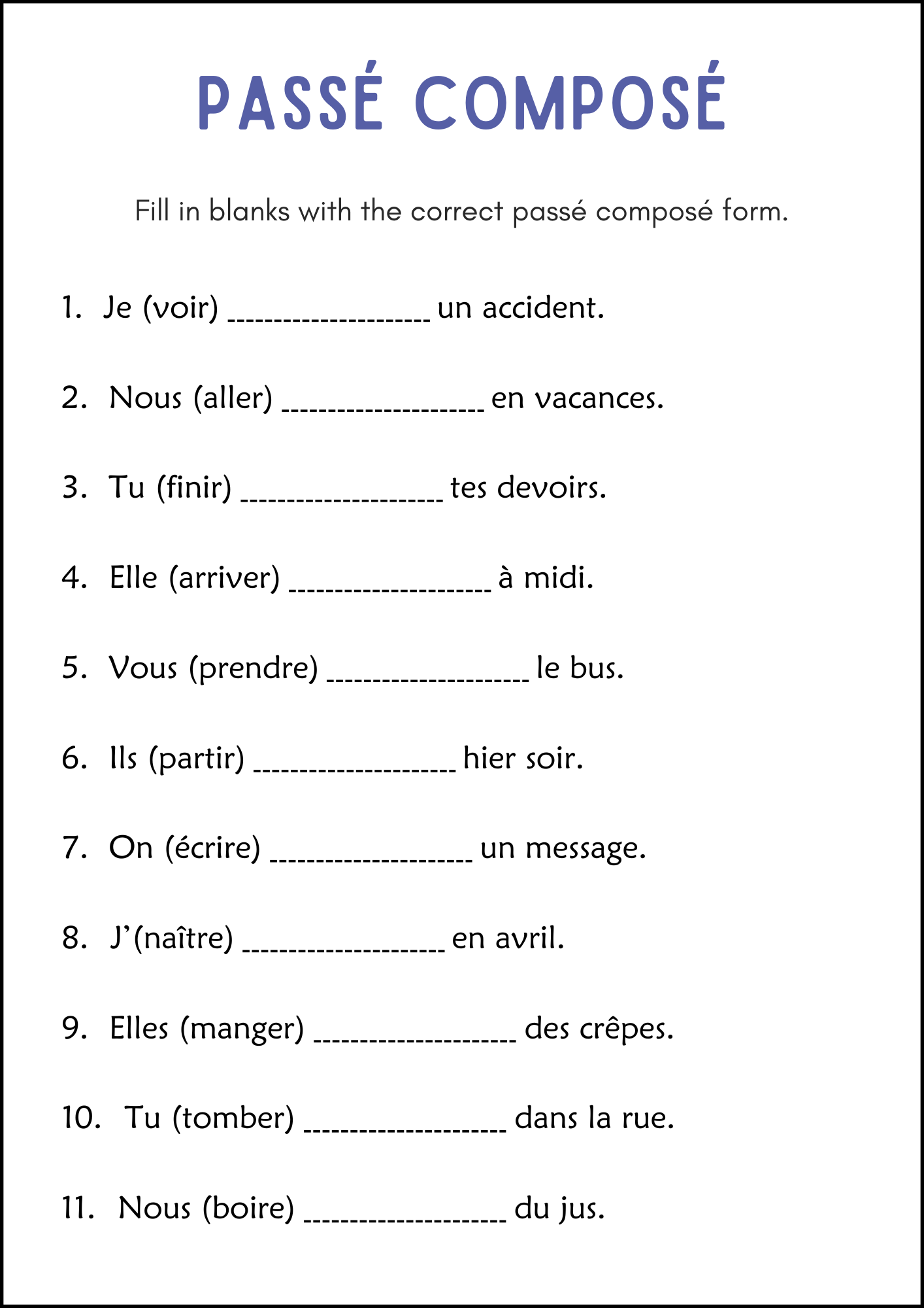 French Pass Compos Grammar Worksheets Pass Compos Exercices Imprimer Made By Teachers French Pass Compos Grammar Worksheets Pass Compos Exercices Imprimer Made By Teachers