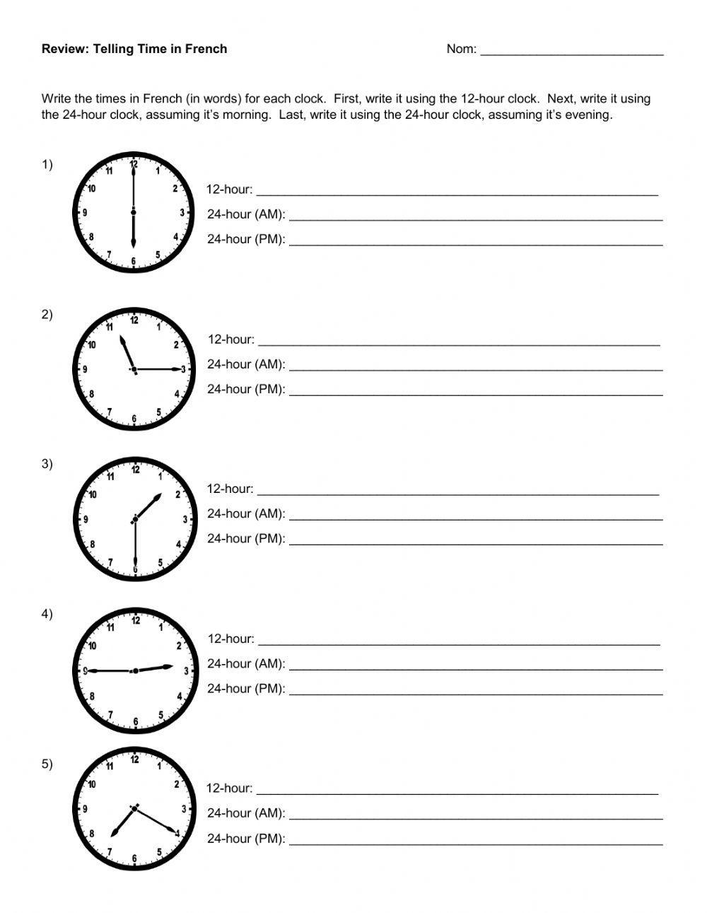 French Time Review Quelle Heure Est Il Worksheet Worksheets Library French Time Review Quelle Heure Est Il Worksheet Worksheets Library