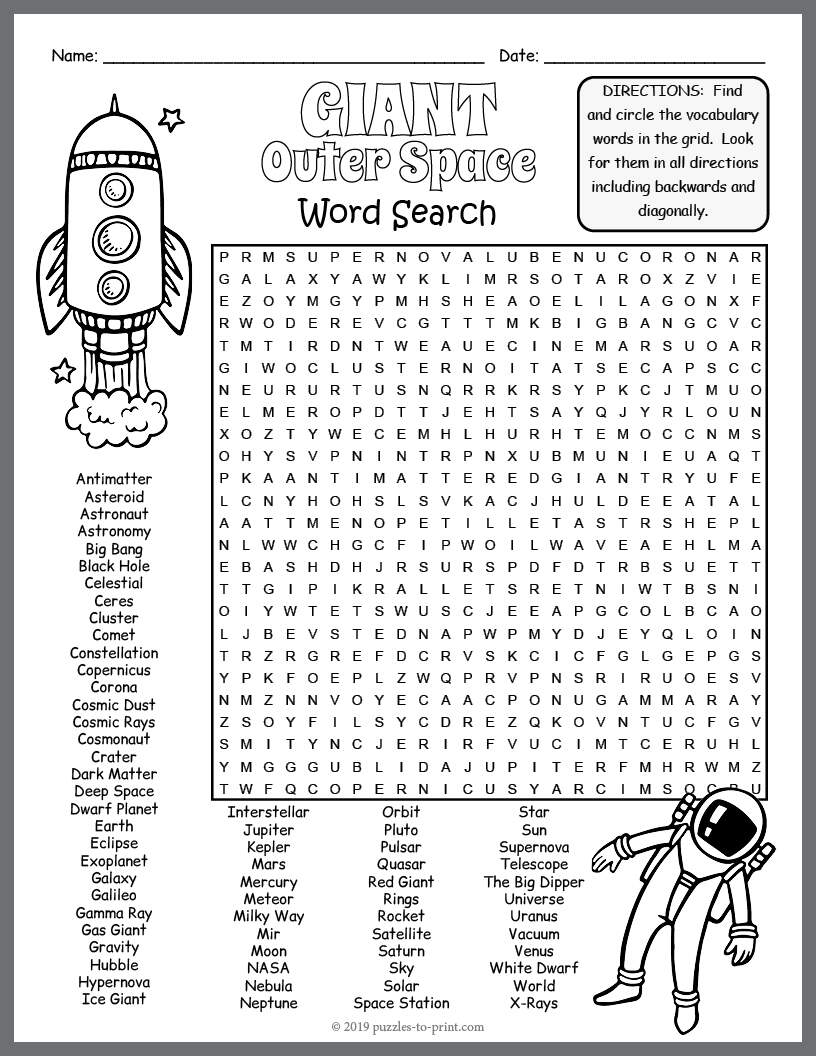GIANT OUTER SPACE Themed Word Search Puzzle Worksheet Activity Made By Teachers Buy 5 Page Preschool Space Activity Worksheets Fun Educational Printable For Kids Space Themed Learning Pack Online In India Etsy