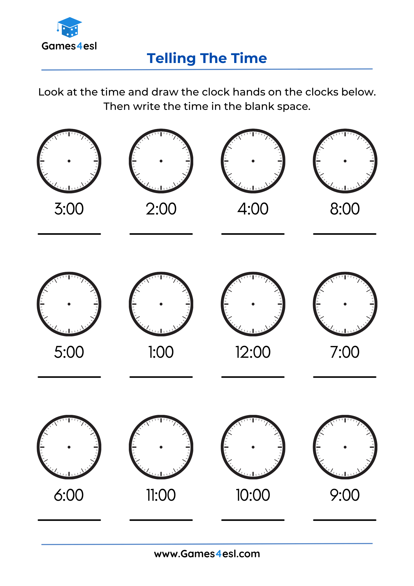 Grade 2 Telling The Time Worksheets Games4esl